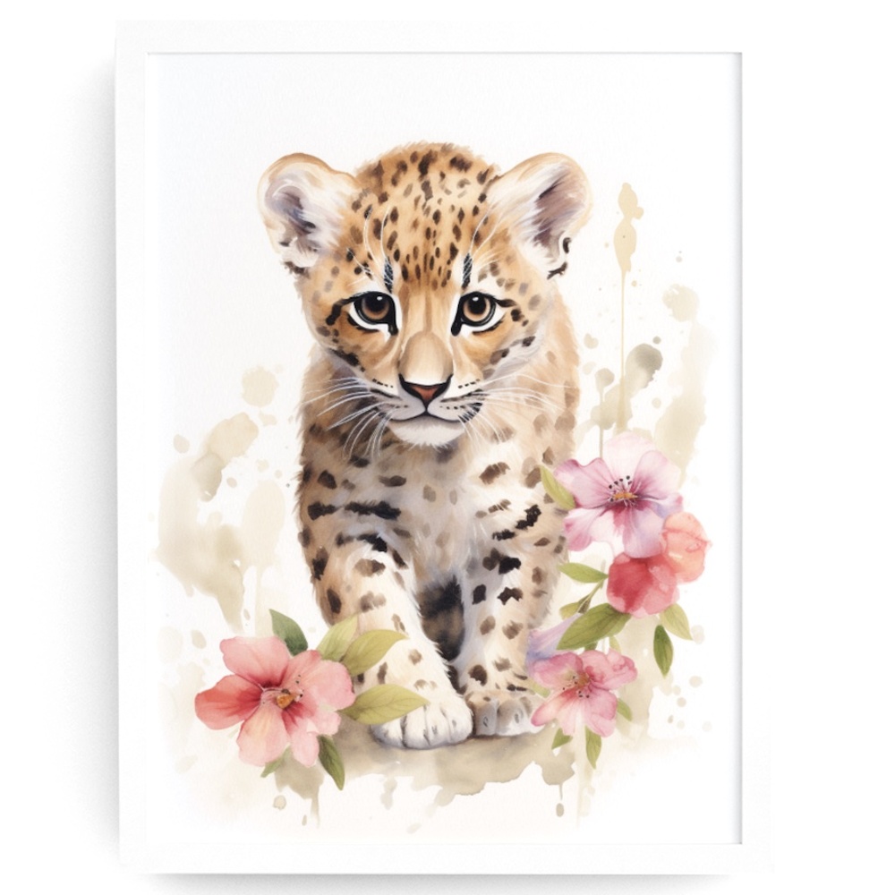 Watercolor Leopard Portrait Wall Art Illustration Print Poster Unframed